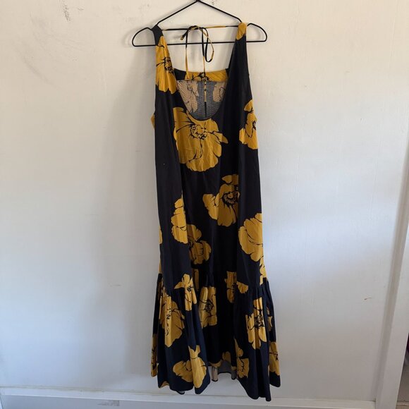 Sundry Black Yellow Floral Tier Maxi Dress 3/L - Picture 5 of 7